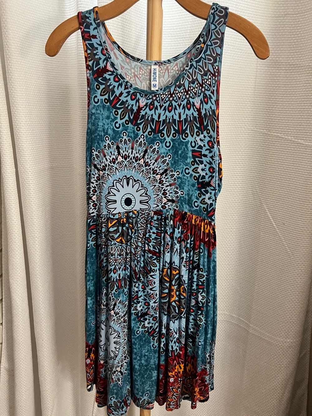 Sleeveless boho Medallion Print dress, beach cover up